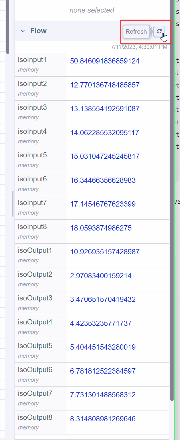 Screenshot showing the flow variables in the context data tab