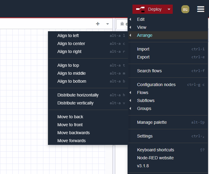 Arrange option of the main menu's options Arrange option of the main menu's options